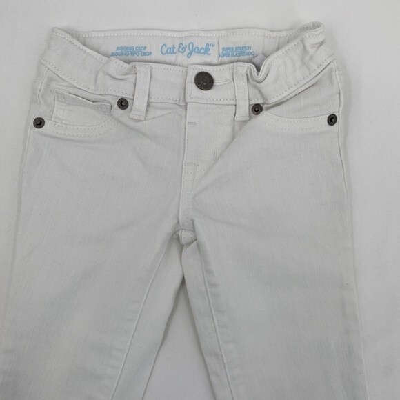 Cat & Jack girls 4 White Jegging Crop Jeans Capri Adjustable Waist - Picture 2 of 6